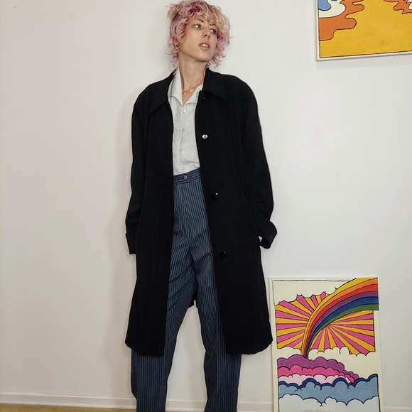 Vintage Trench Coat Jacket; Dark Navy Blue - Picture 7 of 8